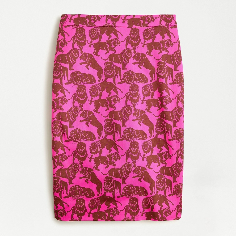 J. Crew Pink and Brown Lion-Print Pencil Skirt
